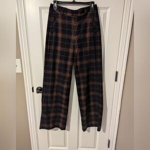 Banana Republic High Rise Wide Leg Navy Plaid Pant, Size 4